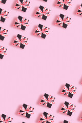 Valentines Day background with pattern from present gift box with bow top view