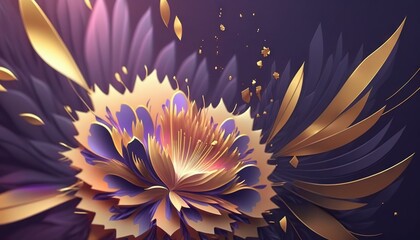 Fototapeta na wymiar a purple and gold flower with lots of gold petals on it's petals and petals on the petals are gold and purple, and the petals are very large. generative ai