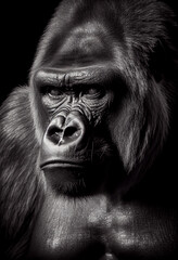 Schwarz weiß Portrait von einem Gorilla. Perfektes Wandbild - Generative Ai
