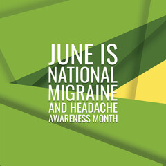 National Migraine and headache awareness month is observed every year in June. Vector illustration.