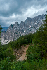 Fototapeta na wymiar Traveling along Vrsic mountain pass, Slovenia