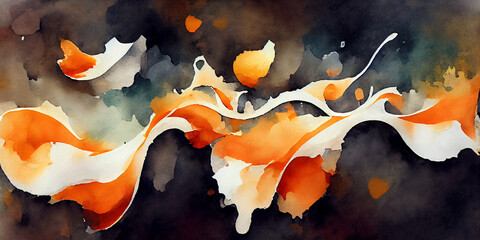 orange and yellow abstract on dark background, digital painting generative ai