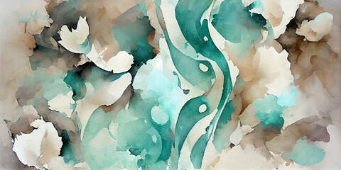 background with drops in white, cream, and teal, generative ai