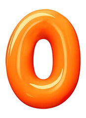 Number zero (null) sign orange color. Realistic 3d design in cartoon balloon style isolated PNG cutout