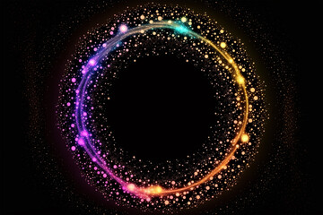 Round magical frame on black background, Generative AI