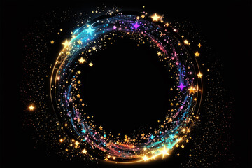 Round magical frame on black background, Generative AI