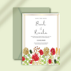 a modern wedding invitation template design with spring flower element