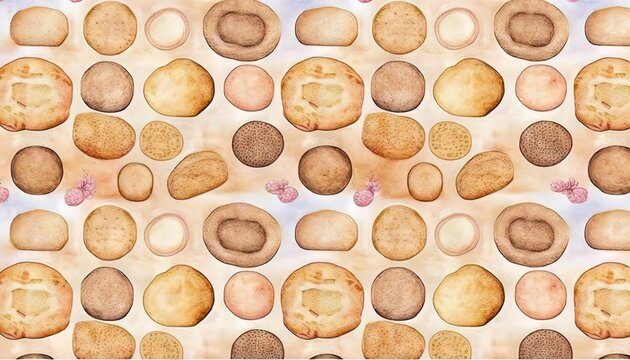  a picture of a pattern of cookies and cookies on a white background with a pink flower in the middle of the image and a blue sky in the background.  generative ai