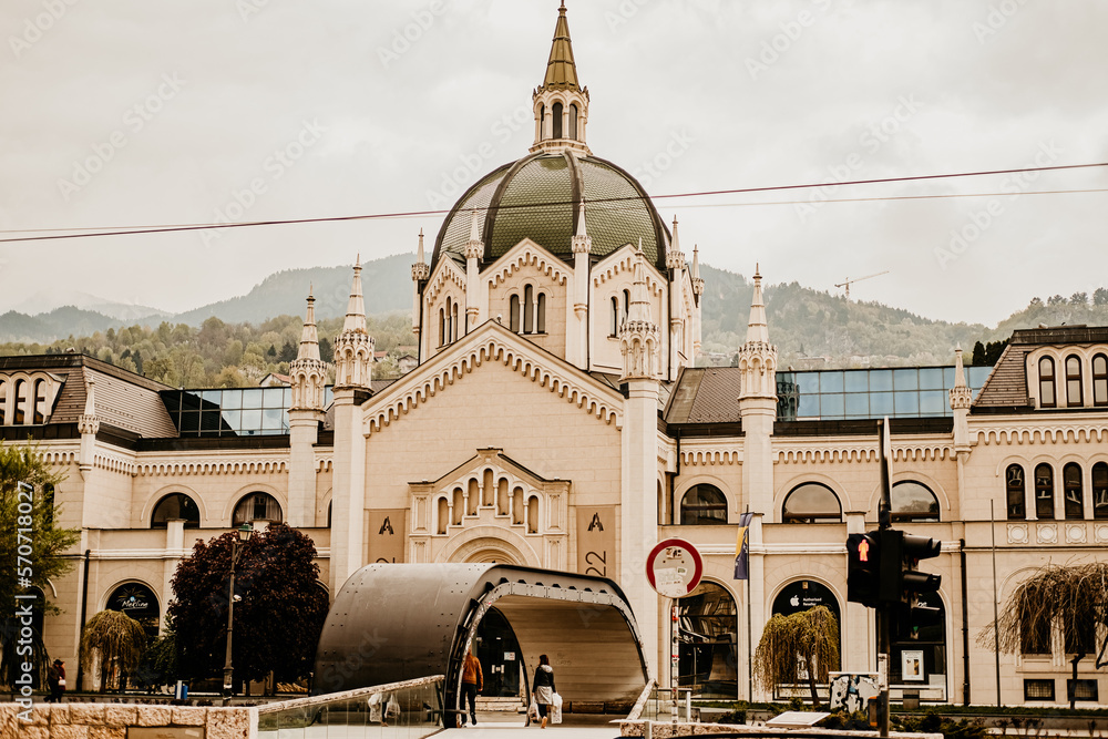 Wall mural Streets and architecture in sarajevo Bosnia balkan old church buildings