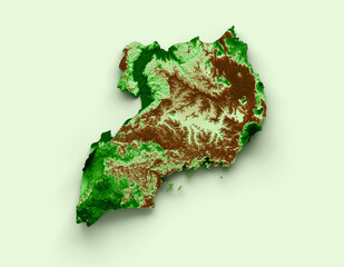 Uganda Topographic Map 3d realistic map Color 3d illustration