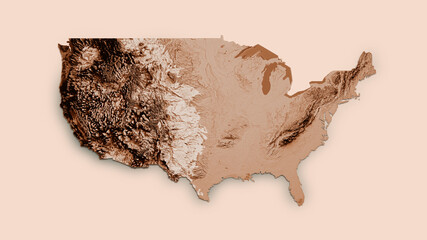 Map of USA in old style, brown graphics in a retro style Vintage Style. High detailed 3d illustration