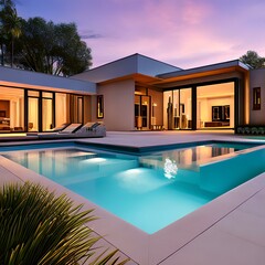 Fototapeta premium Luxury modern mansion with outdoor pool2, Generative AI