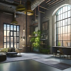 Stylish urban loft with industrial decor3, Generative AI