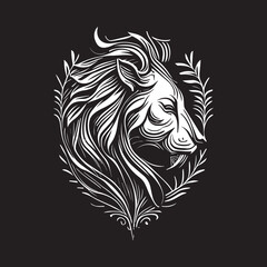 Vector logo with an animal, heraldry, lines, black and white, no background, on a white background, emblem, isolated, branding, sign