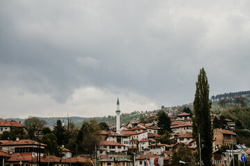 Fototapeta na wymiar Streets and architecture in sarajevo Bosnia balkan old church buildings