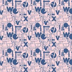 A pattern of circles, squares and letters