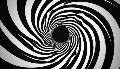 Fototapeta premium a black and white photo of a tunnel of black and white stripes with a black hole in the middle of the tunnel is a black and white background. generative ai