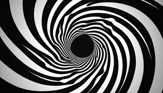  a black and white photo of a tunnel of black and white stripes with a black hole in the middle of the tunnel is a black and white background. generative ai © Shanti