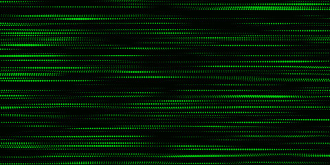 Green texture of halftone grunge dots. Futuristic abstract background, matrix or binary code. Particle pattern. Visualization of big data. Broken screen. Vector illustration.