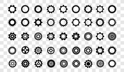 Set of simple gears icon.Gear wheels line black icons .Cogwheel machine gears.