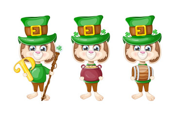 Collection of bunny characters for St. Patrick's Day cards