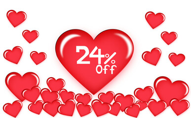 24% discount on floating heart. Number twenty four white
