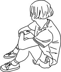 Outline sketch of a man sitting on a floor in doodle style