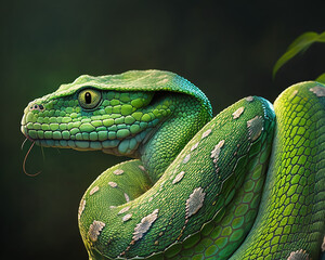 Fototapeta premium The Fascinating World of Green Python Chondro Python on a Twig