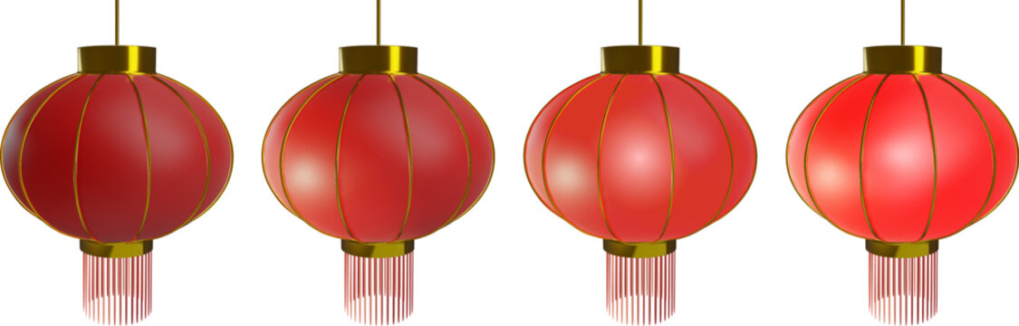 3d chinese red golden latern or japanese paper lamp. Vector set of lights. Oriental lunar asian new year decoration or korean spring festival traditional symbol