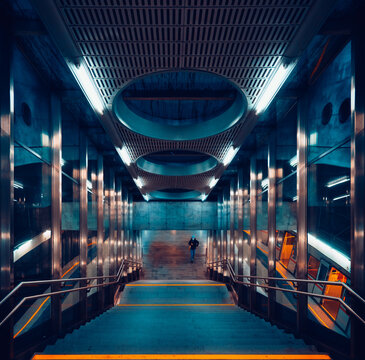 Vienna, Austria: interior of the Praterstern subway station