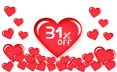 31% discount on floating heart. Number thirty one white