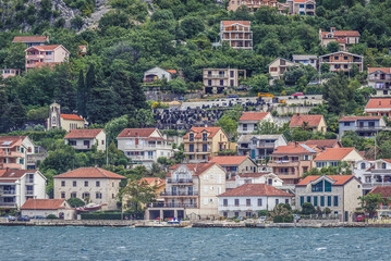 Fototapeta na wymiar Buildings in Dobrota, Kotor Bay in Montenegro