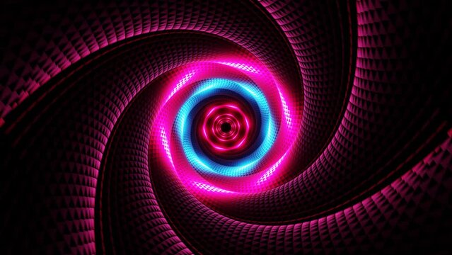 rotating spiral purple neon sci-fi tunnel live event background. High quality 4k footage