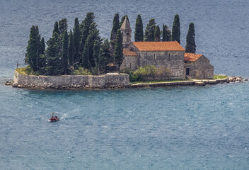 View from Perast town on St George Islet, Kotor Bay, Montenegro
