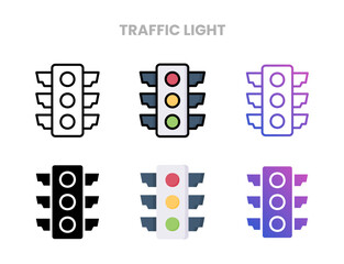 Traffic Light icons vector illustration set line, flat, glyph, outline color gradient. Great for web, app, presentation and more. Editable stroke and pixel perfect.