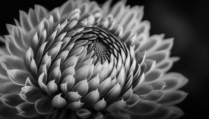  a black and white photo of a flower with a spiral design on the center of the flower, with the petals in the center of the petals.  generative ai