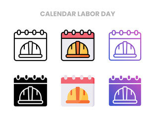 Calendar Labor Day icons vector illustration set line, flat, glyph, outline color gradient. Great for web, app, presentation and more. Editable stroke and pixel perfect.