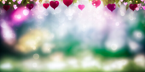 Valentine's Day banner, wide, hearts, love, romance, copyspace. Generative AI