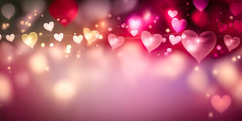 Valentine's Day banner, wide, hearts, love, romance. Generative AI
