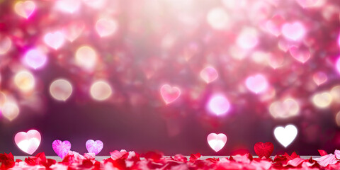 Valentine's Day banner, wide, hearts, love, romance. Generative AI