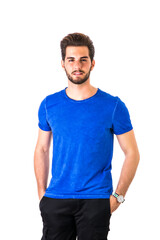 Handsome young man standing with blue shirt