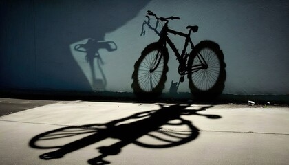 Fototapeta na wymiar a shadow of a bike on a wall with a shadow of a bike on the ground with a shadow of a bike on the wall. generative ai