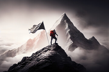 Trekking to top a mountain climber, concept of Rugged Terrain and Endurance, Generative AI