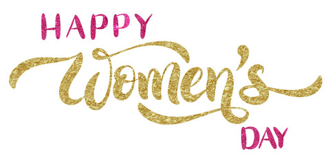 Obraz na płótnie Canvas  Happy Women's Day typography with gold glitter. transparent hand drawn.