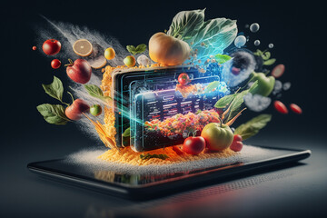 The arrival of FoodTech, innovation and digitalisation in the food industry, background, illustration, generative ai