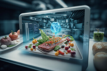 The arrival of FoodTech, innovation and digitalisation in the food industry, background, illustration, generative ai