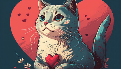 illustration of a cat with heart