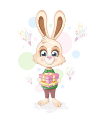 Cute cartoon bunny with gift