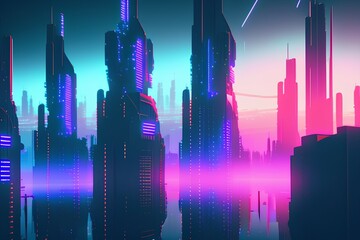 Fototapeta na wymiar night city skyline - Generate AI