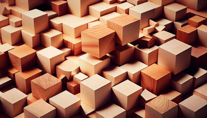 Wooden blocks background, wooden cube pattern, generative ai
